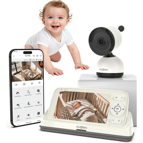 ALIOBC Baby Monitor with Camera and Audio WiFi & No-WiFi Modes AI Smart Baby Camera Cry Detection Night Vision 1080p FHD Camera and 5" Large Screen Two-Way Talk 1000ft Range Easy Setup for New Parents