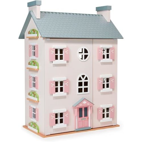Mentari Toys - Heather Hall - Large 4-Storey Wooden Dollhouse - DIY Doll House with Easy Assembly, Holiday Birthday Gift for Kids Girls Age 3+, Inspires Imaginative Role Play