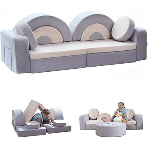 14pcs Modular Kids Play Couch, Child Sectional Sofa, Fortplay Bedroom and Playroom Furniture for Toddlers, Convertible Foam and Floor Cushion for Boys and Girls