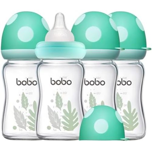 YOHKOH Natural Glass Baby Bottles, 5.4oz Blue 4‑Pack