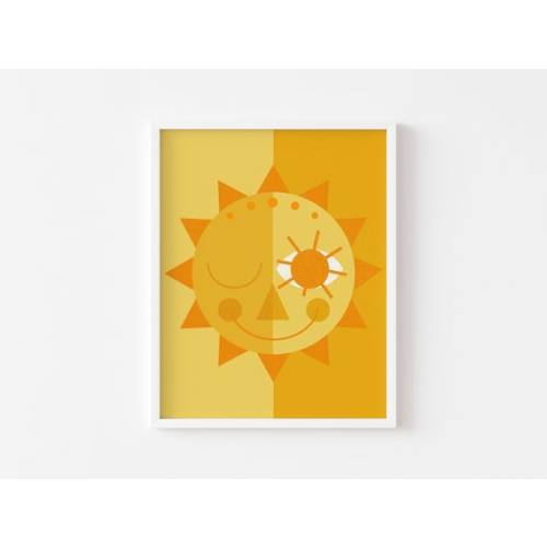 Mid Century Sun Print Yellow Graphic Design, Illustration, Wall Art - Etsy