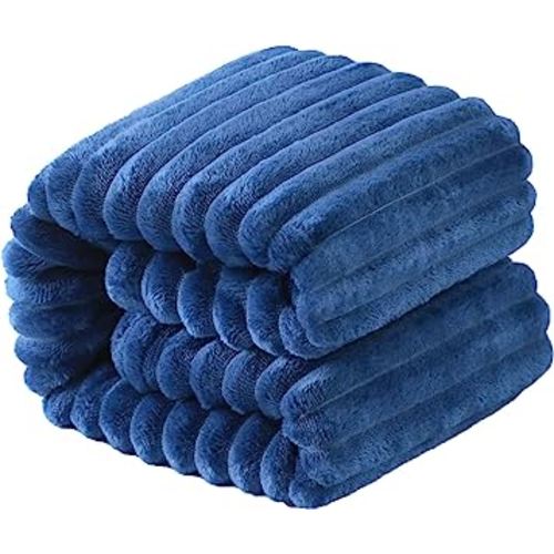 NTBAY Plush Soft Flannel Baby Blanket, Warm and Cozy Unisex Toddler Blanket with Stripe Pattern for Stroller, Crib, Travel, 30x40 Inches, Navy Blue