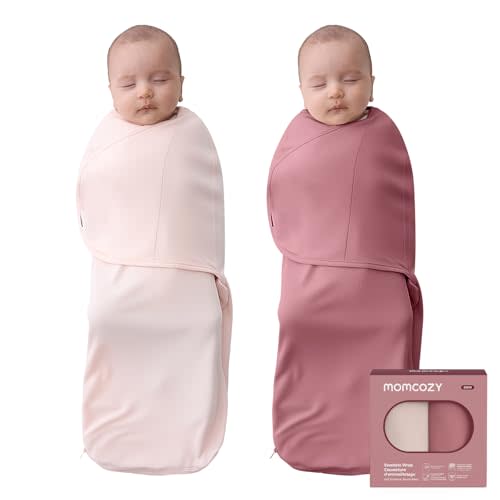 Momcozy Baby Swaddles for 0-3 Months, Noiseless Fasteners & Easy Wrap Design, Perfect for New Parents, Unisex Gift Set of 2, Pink