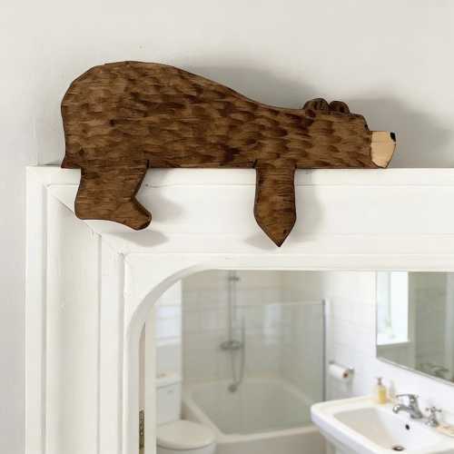 Rustic Wooden Bear Shelf Sitter, Woodland Bear Door Topper, Corner Accent Home Decoration