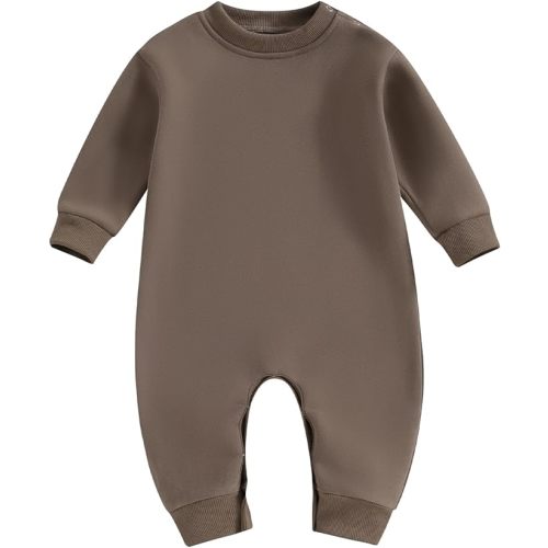 Newborn Baby Boy Girl Fleece Romper Jumpsuit Solid Color Long Sleeve Thick Sweater Onesie Warm Winter Outfit Clothes