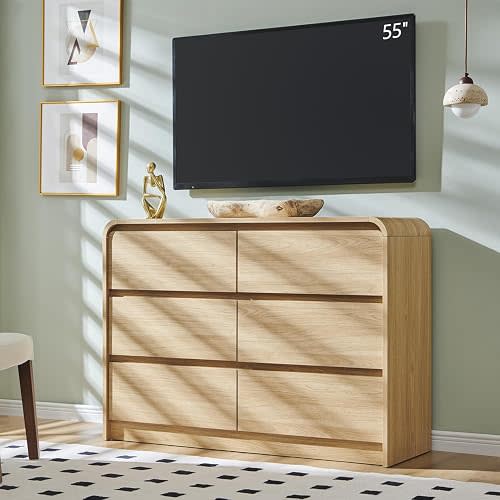 Aitjunz Modern 6 Drawers Dresser for Bedroom, 47" Wide Dresser, Natural Oak