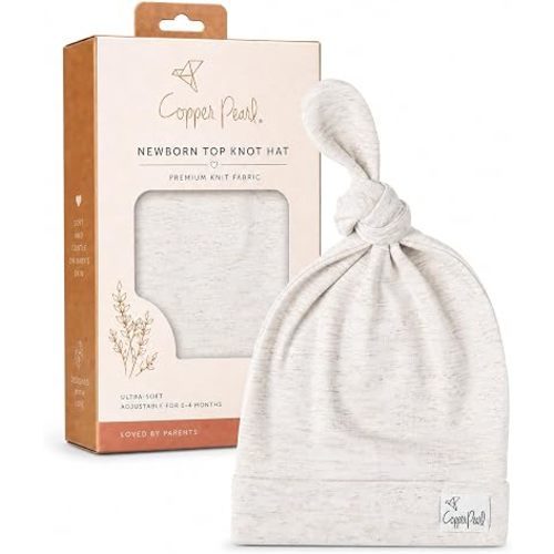 Copper Pearl Baby Beanie Hat Top Knot Stretchy Soft Oat