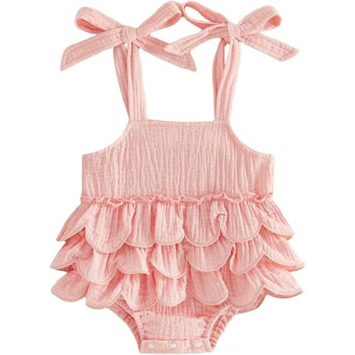 BeQeuewll Baby Girl 4th of July Outfit Newborn Infant Romper Dress Flag Print Sleeveless Tie Up Tutu Bodysuit Cute Outfits