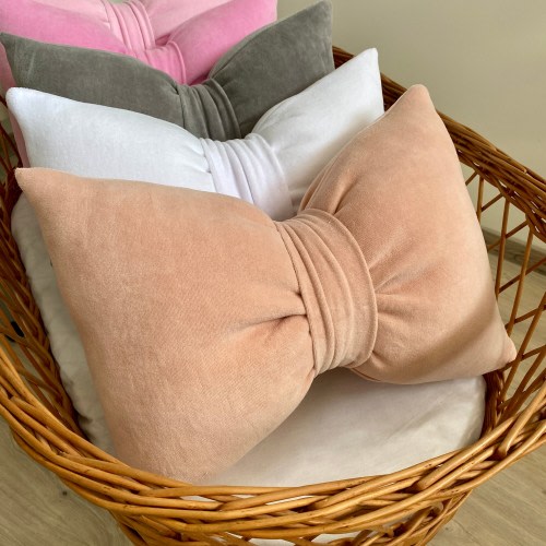 Blush Rose Bow Pillow: Cotton Coquette Accent Pillow