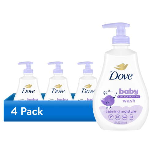 (4 pack) Baby Dove Sensitive Skin Care Baby Wash For a Calming Baby Bath Wash Calming Moisture Hypoallergenic And Tear-Free, Washes Away Bacteria, 13 fl oz