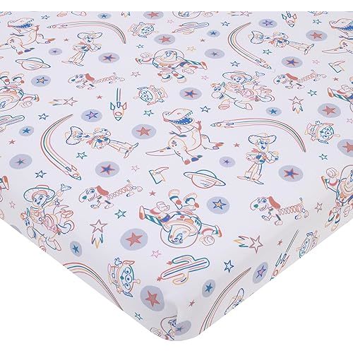 Disney Toy Story Blue, Orange, and White, Woody, Buzz, and Jessie Super Soft Nursery Fitted Mini Crib Sheet