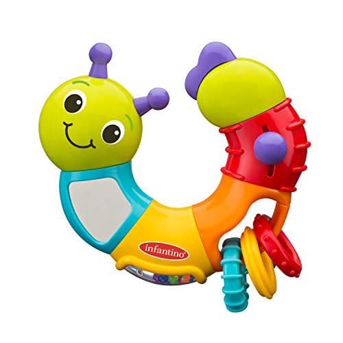 Infantino Topsy Turby Twist and Play Caterpillar Rattle - Rotating Body, Sliding Rings, Mirror & Noise Makers - Activity Toy for Ages 6 Months +