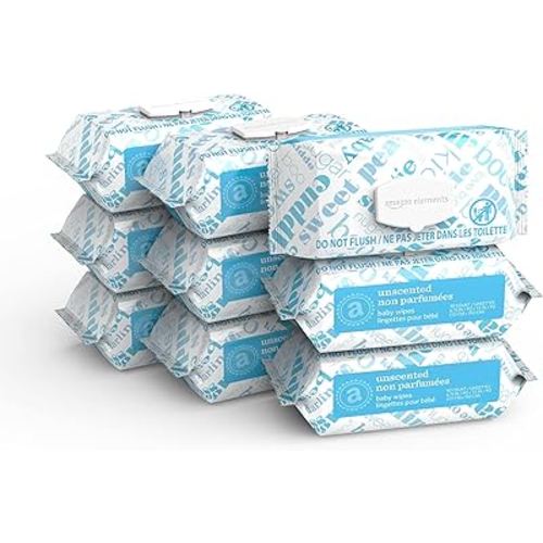 Amazon Elements Baby Wipes, Fragrance Free, White, 810 Count (9 Packs of 90) (Previously 810 Count)