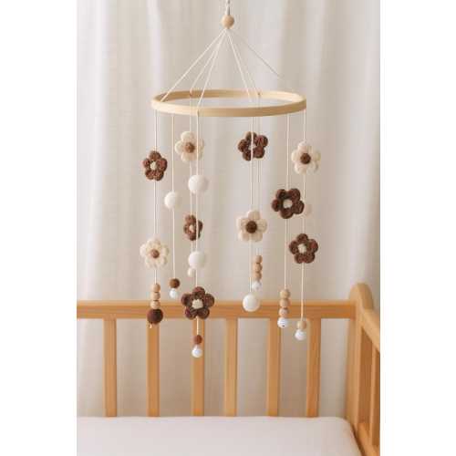 Handmade Crochet Flower Baby Mobile: Felt Nursery Decor with Wooden Beads