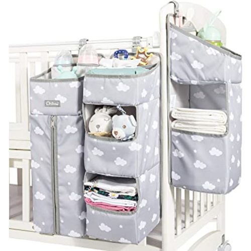 Orzbow 3-in-1 Hanging Diaper Caddy Organizer for Changing Table, Nursery Organization and Diaper Stacker for Crib Wall, Removable Diaper Organizer for Baby Boy Essentials, Gray