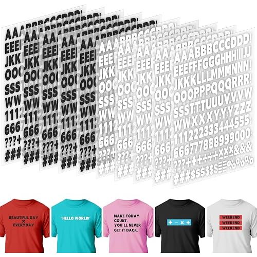 10 Sheets 1660 Pieces Iron on Letters and Numbers, 1 Inch Iron on Vinyl Letters with A-Z Heat Transfer Letters 0-9 Iron on Numbers PU Alphabet Stickers for Clothing T-Shirt DIY Craft, Black and White