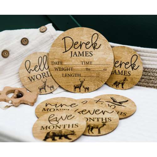 Woodland Animals Baby Milestone Markers, First Year Photo Props, Gift For New Mom, Baby Age Markers, Baby Birth Stat, Baby Name Announcement