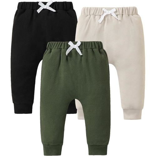 Jecson Baby Boy Pants 3-Pack Soft Toddler Joggers with Elastic Waist 3M-3T