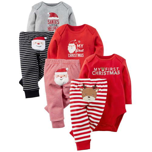 WIBACKER Baby Boy My 1st Christmas Outfits Newborn Infant Long Sleeve Romper + Deer Striped Pants 2Pcs Set 3-6M