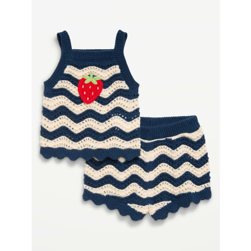 Sleeveless Striped Sweater-Knit Top and Shorts Set for Baby