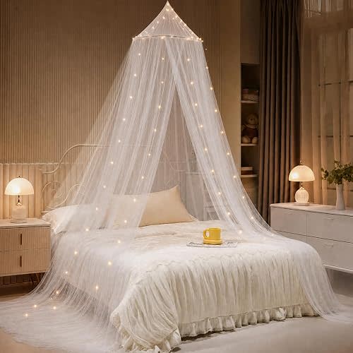 Bed Canopy with Lights, Bed Canopy for Girls Princess with Luminous Stars
