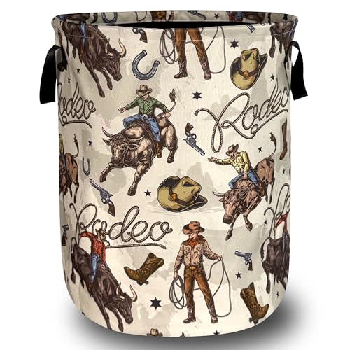 Funny Western Cowboy Laundry Basket Oxford Cloth Hamper 18.9x16.5 Inch | With Handle Large-Capacity Tote Bag Foldable Laundry Hamper Clothes Storage Bucket Toy Organizer For Bathroom,Laundry,Bedroom