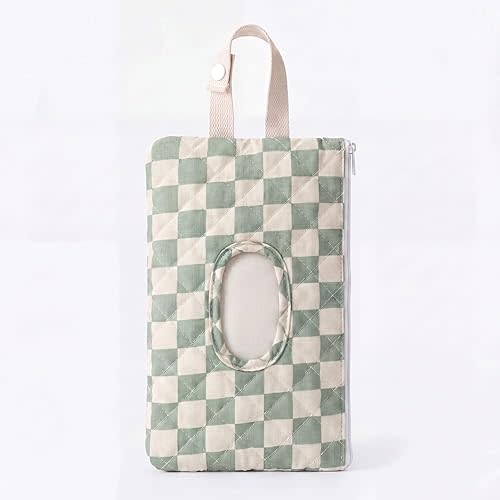 Quilted Green Plaid Baby Wipe Holder Fabric Wipes Organizer Bag with Handle Portable Wet Wipes Pouch for Baby Travel Home Car Stroller