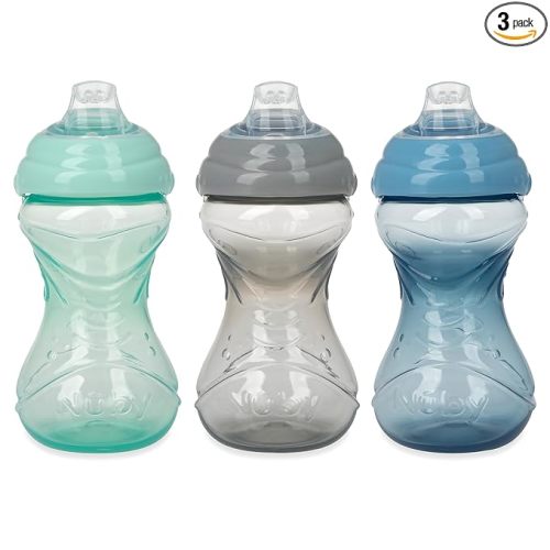 Nuby Clik-It Soft Spout No-Spill Easy Grip Sippy Cup - (3-Pack) 10 Oz - 6+ Months - Neutral