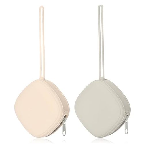Silicone Pacifier Holder Case, Baby Binky Silicone Cover Pouch, Silicone Pacifier Storage Case for Diaper Bag, 2 Pack (Light Grey, Cream)