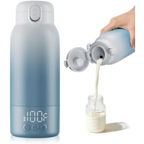 Portable Bottle Warmer for Travel, Baby Milk Warmer with Fast Heating & Long Battery Life, 17 Ounces Large Capacity Bottle Warmer with Long-Lasting Keep Warm Function,Blue
