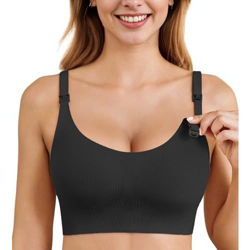 Ekouaer Nursing Bras for Breastfeeding Ribbed, Seamless Ultra Comfort Maternity Bralette Wireless Pregnancy Sleep Bra