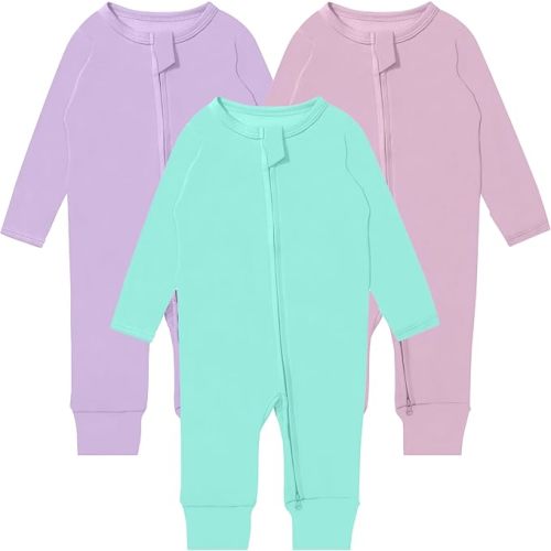 Long Sleeve Cotton Pajamas Footless Baby Bodysuits with Zipper and Mittens 3-Pack 0-3 month