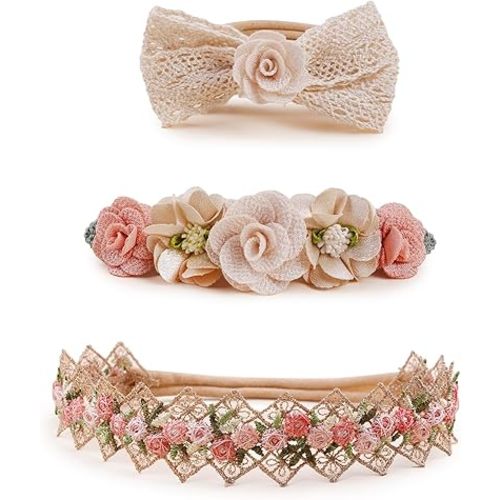 New Model Baby Girl Nylon Headbands Nylon Flower Elastic Hairbands 3pcs Hair Accessories Gift for Newborn Infant Toddlers (BF-Z38)