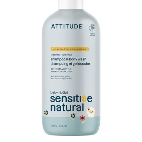 ATTITUDE 2-in-1 Shampoo and Body Wash for Baby, EWG Verified, Plant- and Mineral-Based Ingredients, Vegan and Cruelty-Free Products for Sensitive Skin, Unscented, 16 Fl Oz
