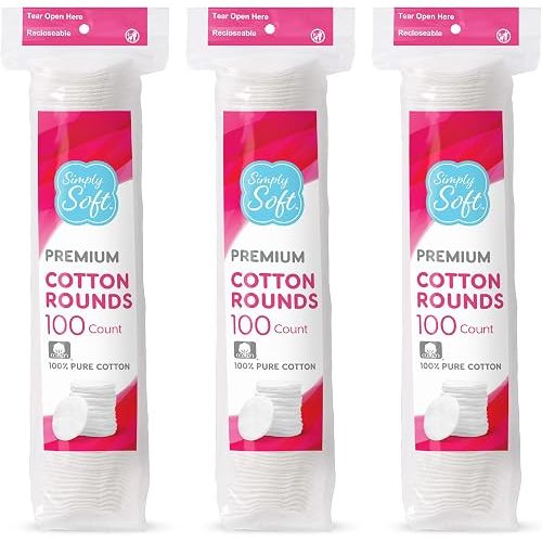 Medline Simply Soft Cotton Rounds (300 Count), 100% Cotton Absorbent and Textured Cotton Pads, Lint-Free