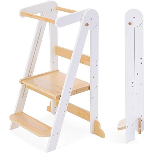 Nordi Foldable Toddler Kitchen Tower, Montessori Kitchen Stools Helper, Standing Tower with 3 Adjustable Heights, Suitable Age for 2-6 Years, White