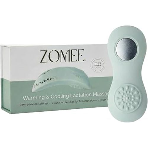 Zomee 3-in-1 Lactation Massager with Heat, Cooling & Vibration — Breastfeeding Comfort for Engorgement Relief, Clogged Duct Support & Milk Flow Assistance