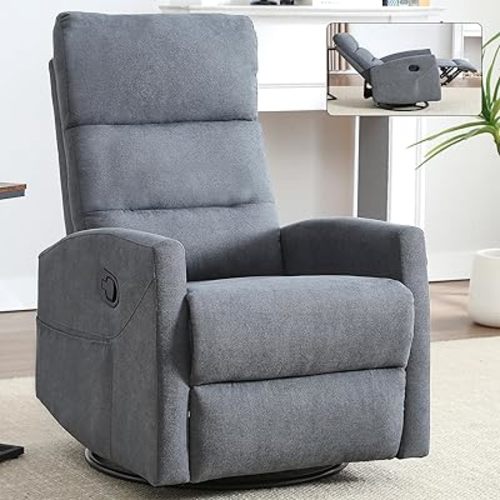 Swivel Rocker Recliner Chair for Adults, Modern Grey Rocking Recliner, 360 Swivel, 3-Position Recline, Space Saving, Adjustable Backrest, Foot Rest, Ideal for Living Room, Nursery, Office