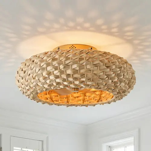 20.5" Boho Rattan Caged Ceiling Fan with Light Kit and Remote Control