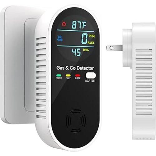 4-in-1 Upgraded Natural Gas Leak Detector and Carbon Monoxide Detectors, Dual Sensor Gas Leak Detector & Carbon Monoxide Detectors Plug in (Temperature & Humidity) for Home, RV (Black)