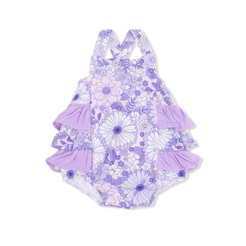 Ruffle Sunsuit, Lacy Lavender Floral