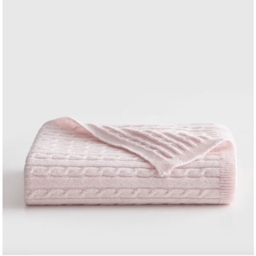 Luxe Cable Knit Cashmere Baby Blanket in Minimal Pink
