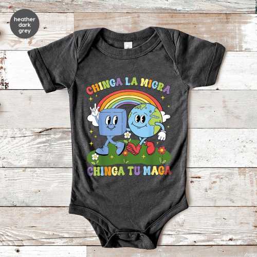 Baby Bodysuit, Chinga La Migra Chinga Tu MAGA Kids Shirt, Anti Maga Youth Shirt, Anti ICE & MAGA Graphic Kids Shirt