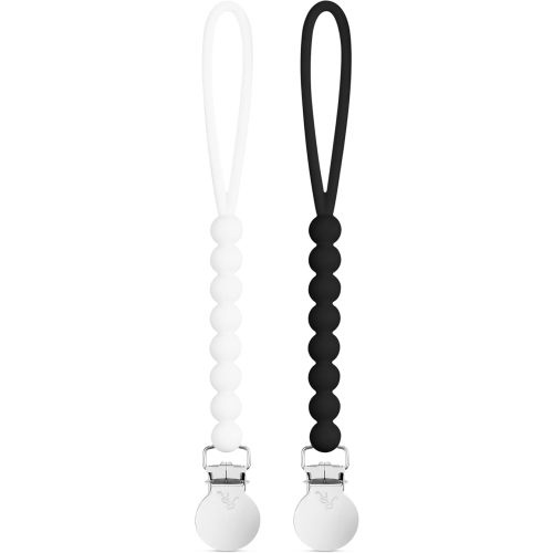 Ryan & Rose Cutie Clip 2 Pack - Pacifier Clip Holder Silicone (Judy-White/Judy-Black)