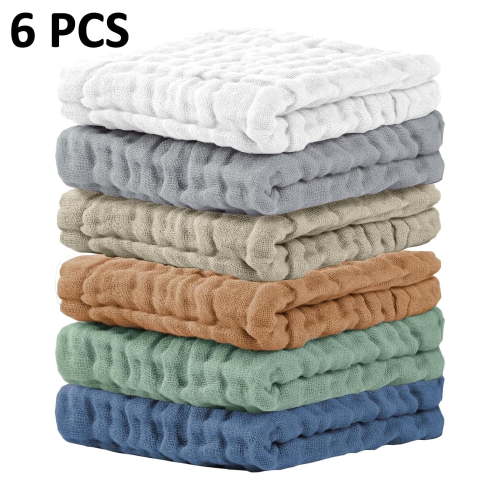 6 Packs Baby Washcloths,Muslin Washcloths Baby,Cotton Burp Cloths, Extra Absorbent and Soft Wash Clothes for Newborns,12x12 Inches