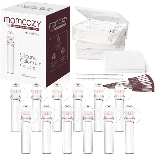 Momcozy Colostrum Collector Reusable Breast Milk Collector with Storage Case and Cotton Wipe, Portable Colostrum Container BPA Free, Multi-Use Collector 5ml-12pcs