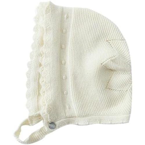 Vivobiniya Toddler and Baby Girl Knit Lace Bonnet Newborn Girl Hats Winter Fall caps Christmas Hats (US, Age, 0 Months, 6 Months, Cream)