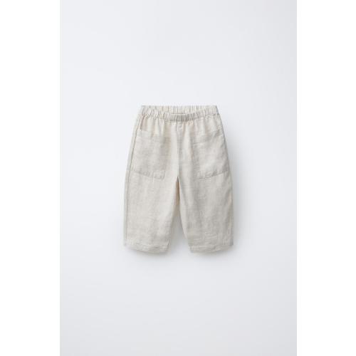 100% LINEN BAGGY PANTS - Light beige, 6-9 Mo