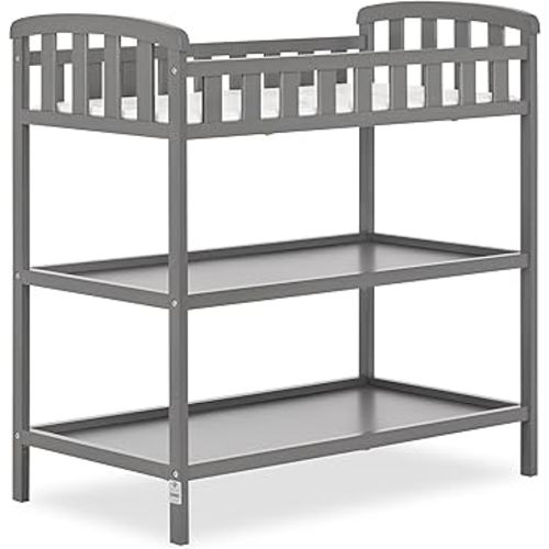 Dream On Me Emily Changing Table In Steel Grey, Comes With 1" Changing Pad, Features Two Shelves, Portable Changing Station, Made Of Sustainable New Zealand Pinewood