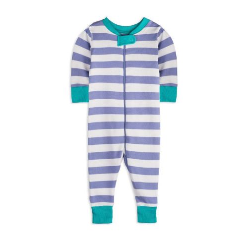 Mightly Baby Fair Trade 100% Organic Cotton Tight Fit Pajamas (Periwinkle Stripe, 0-3 Months)